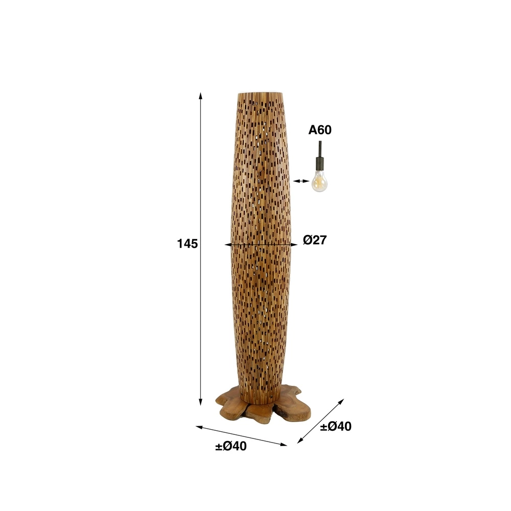 Lampe de sol en bois Bars Teck - 145 cm - Ø 40 cm Lyora 8716803512795