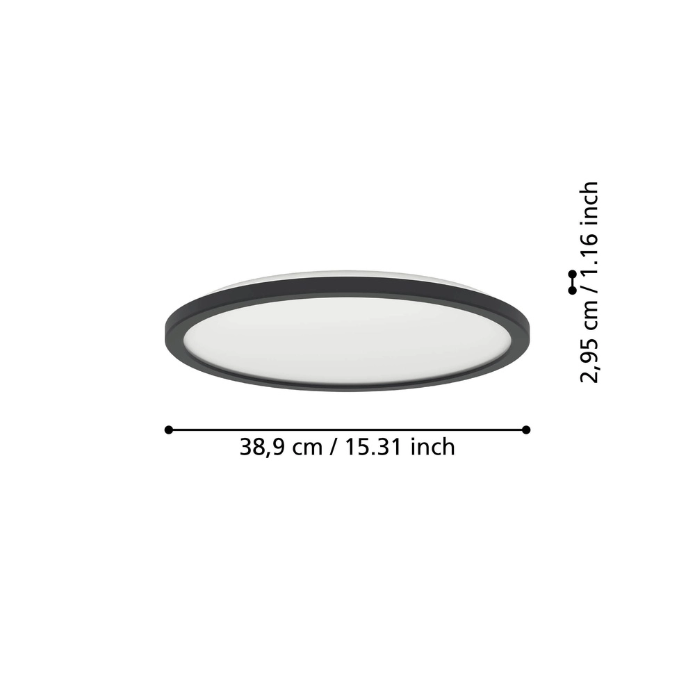 Lampe de salle de bain avec télécommande Rovito-R rond - noir - Ø 38,9cm Eglo 9008606329984