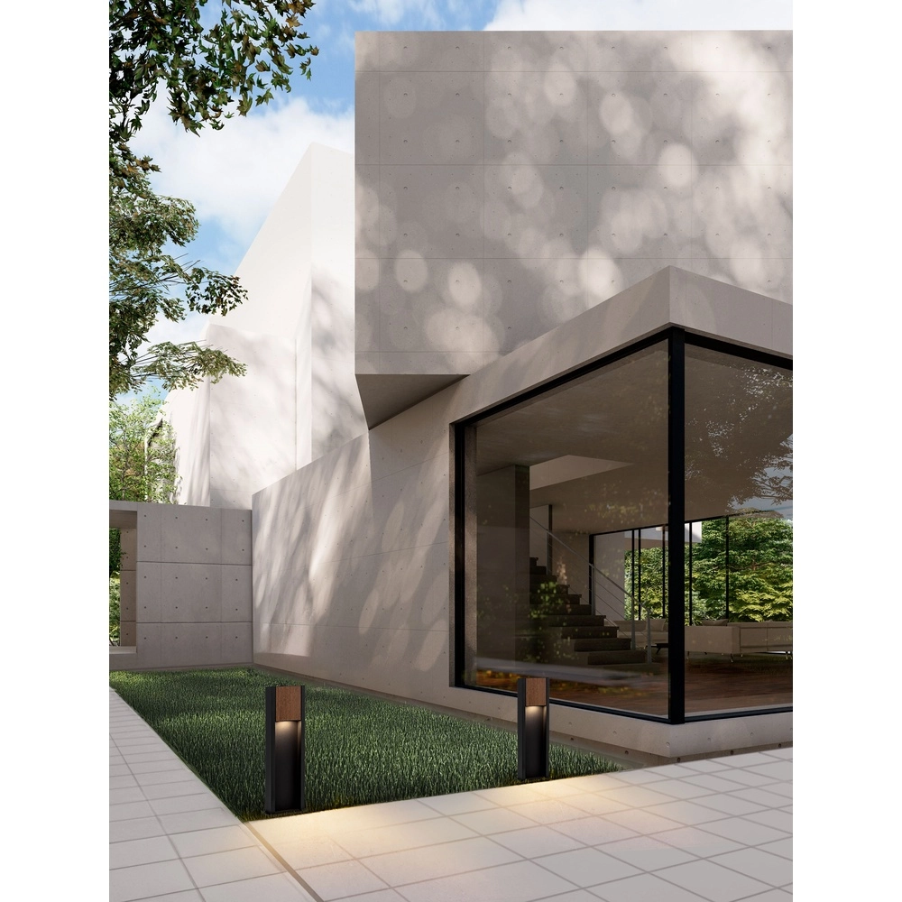 Lampe de jardin Kioo noir avec bois Lyora 5212017478801