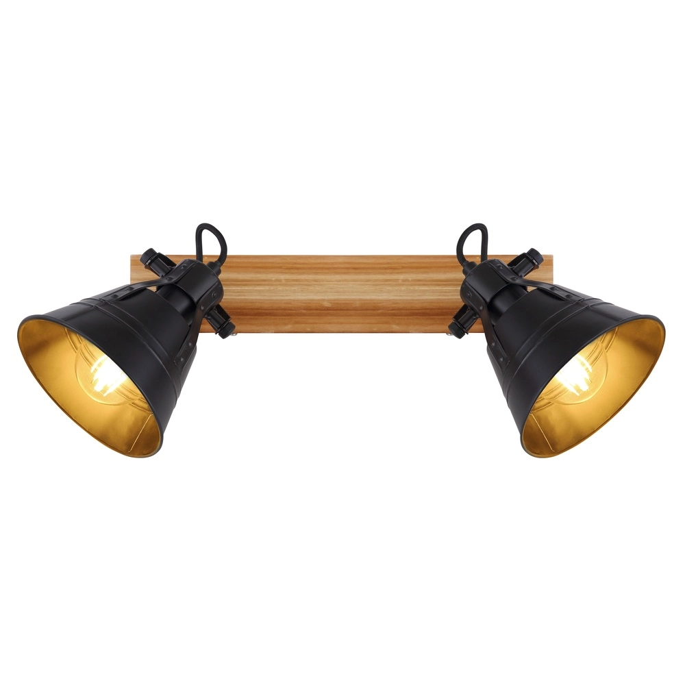 Lampe de plafond de campagne Günther 2-noir clair avec bois Globo 9007371401734