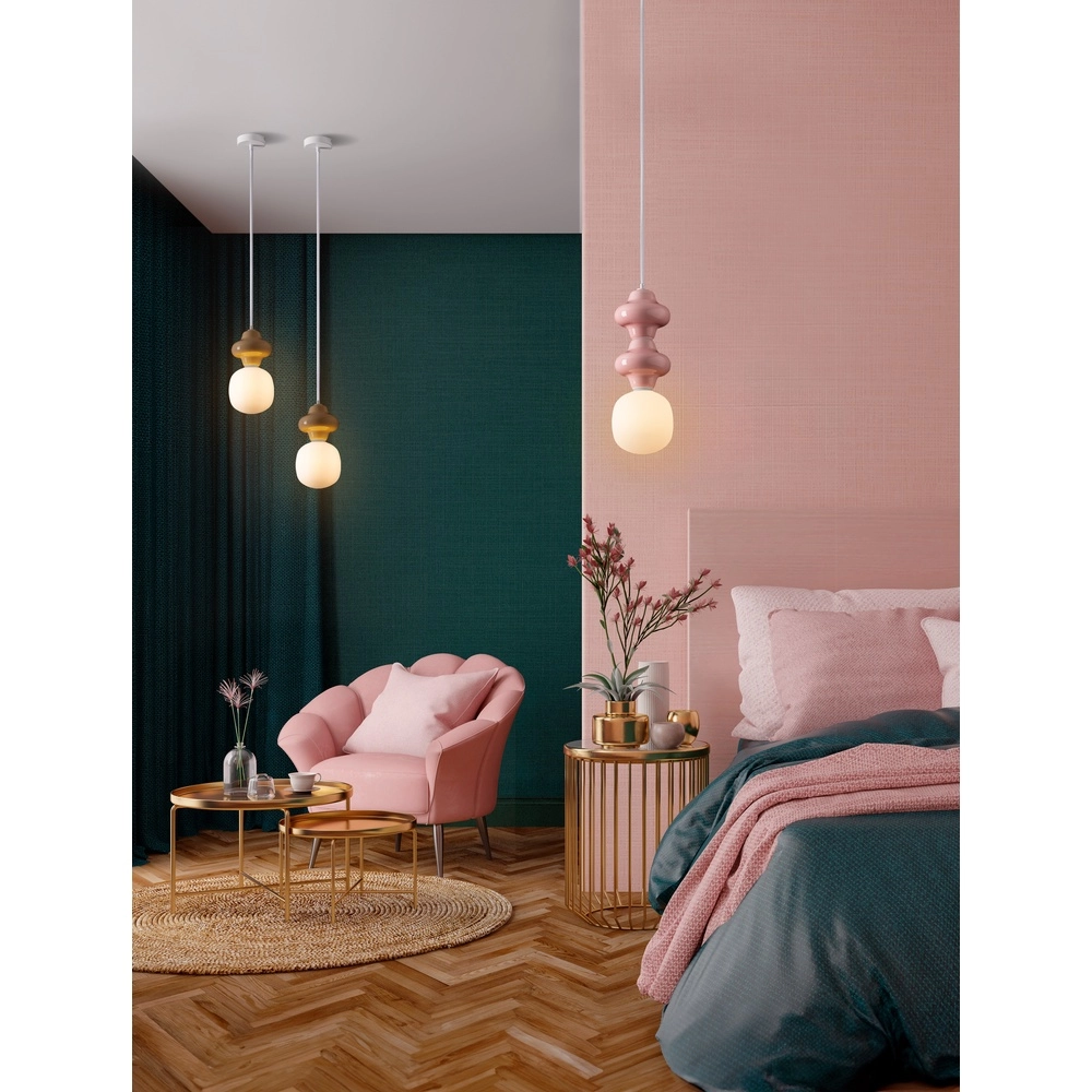 Suspension Clio M en céramique rose avec verre blanc Lyora 5212017461261