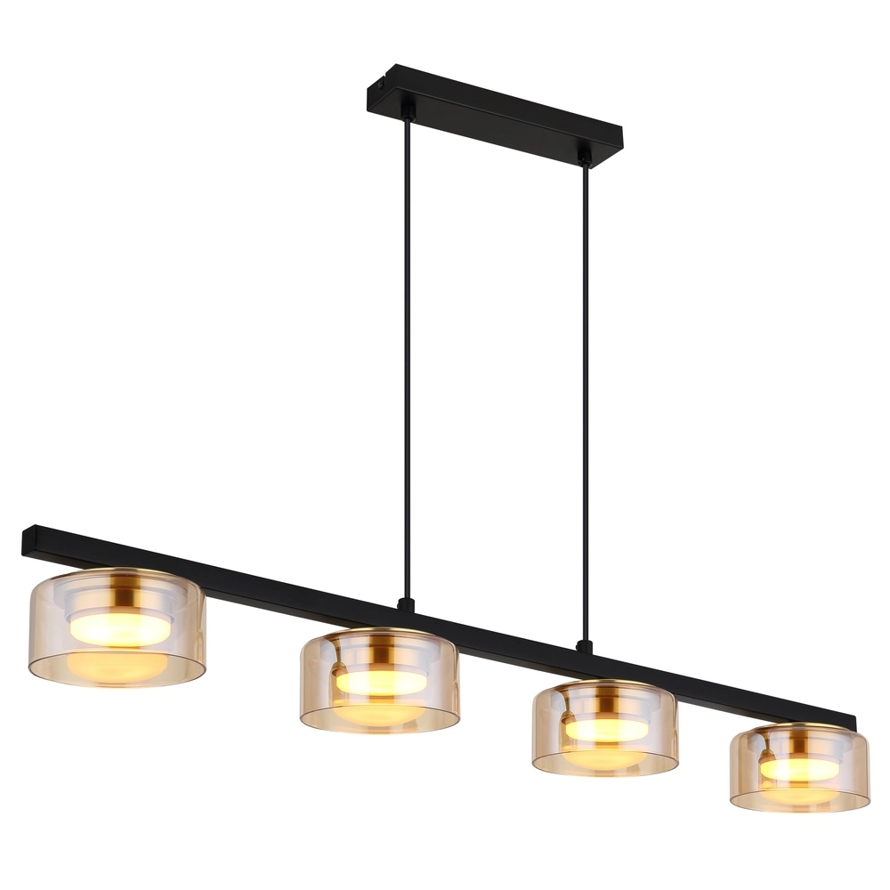 Lampe pendante de conception Higgins Noir 4 clairs avec verre ambré