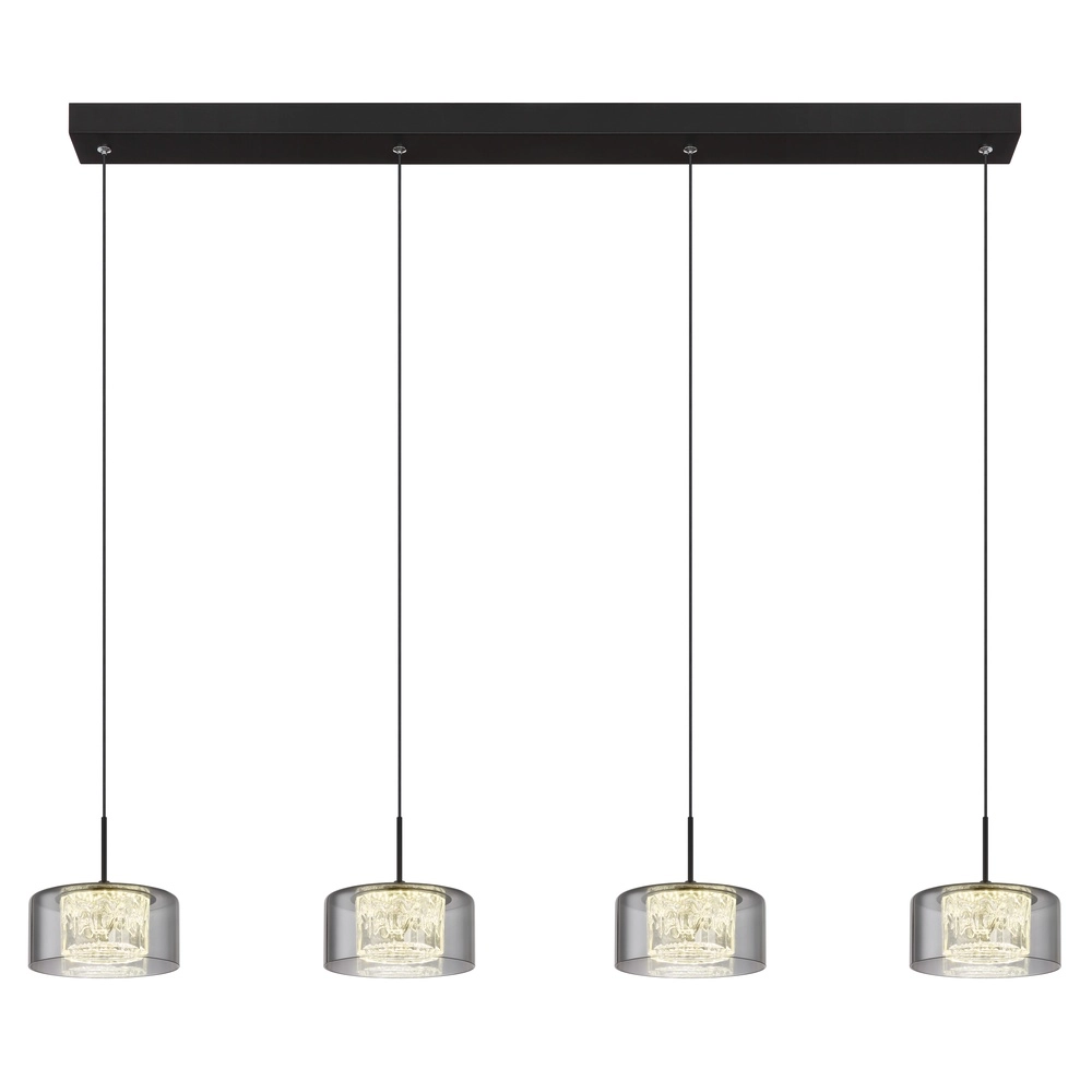 Lampe pendante de conception Fogsy Noir 4 clairs avec verre fumé Globo 9007371459377