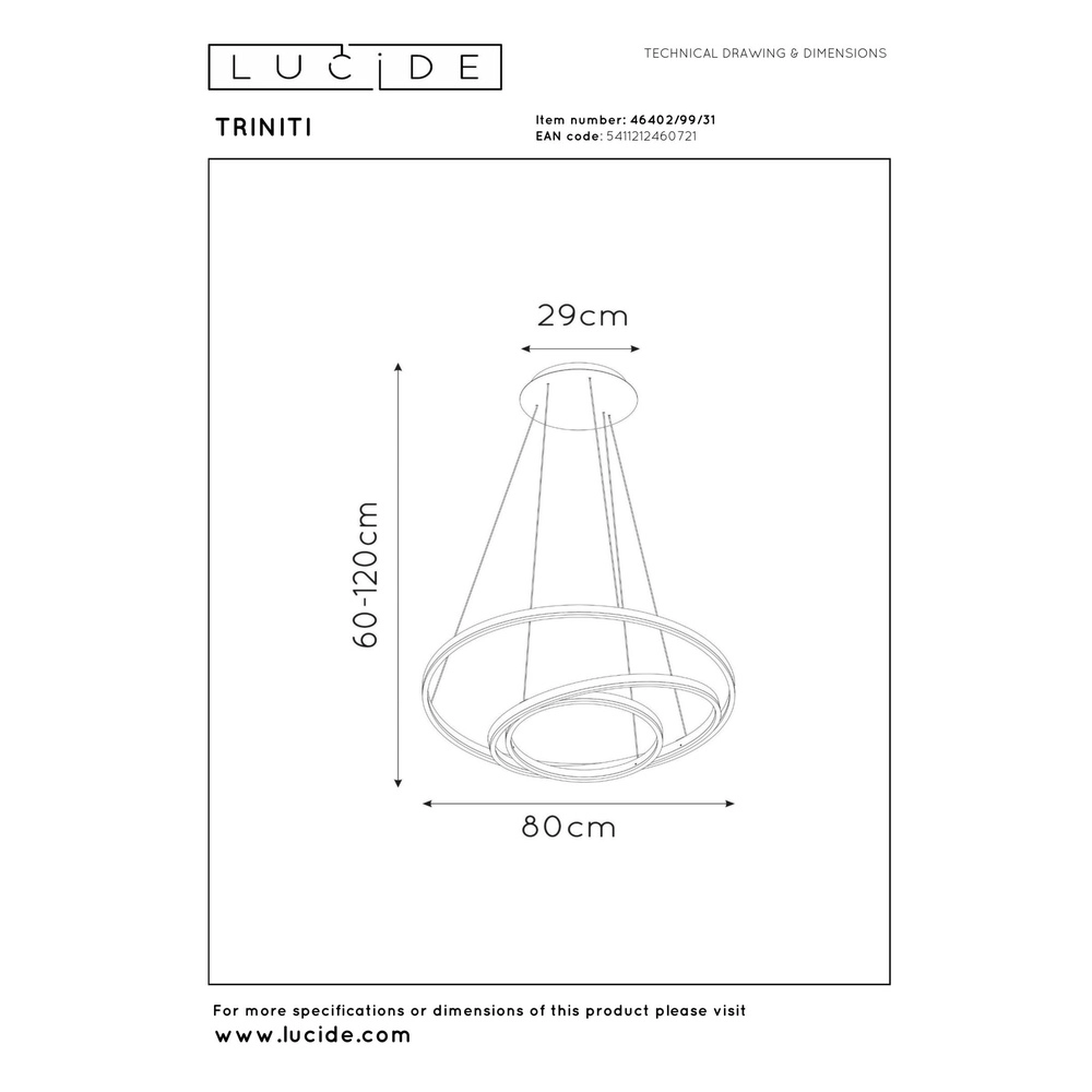 Lampe pendante moderne Triniti Blanc dimmable Lucide 5411212460721