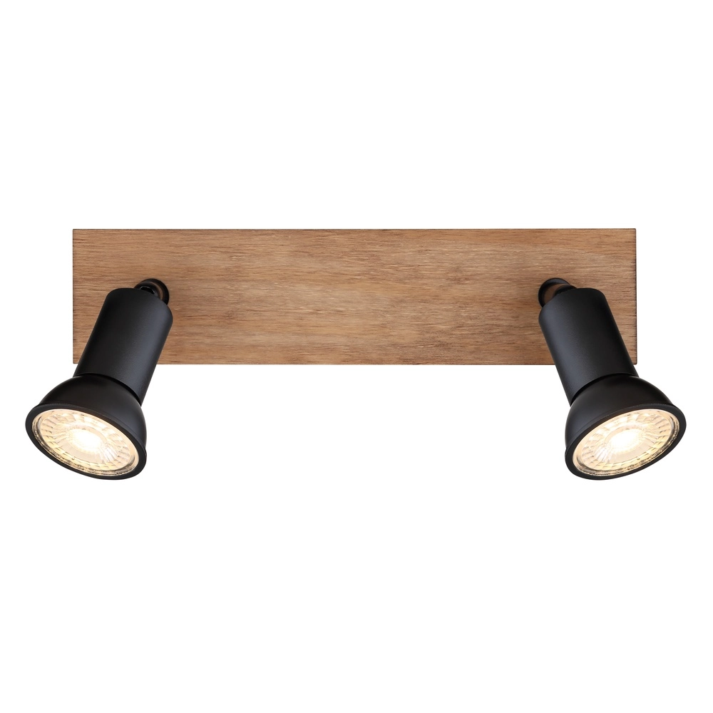Projecteur de plafond Drew noir avec deux lumières en bois Globo 9007371430789