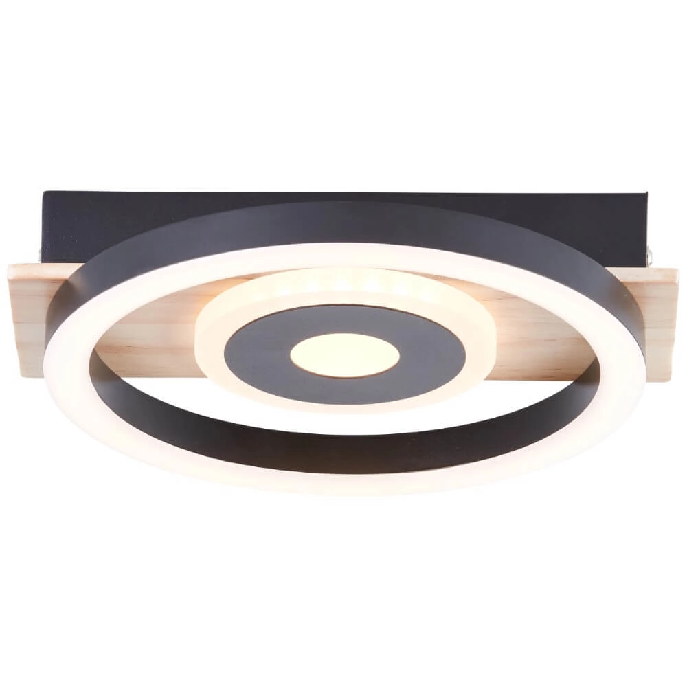 Plafonnier Maureen Ø 20cm noir avec bois Plafonnier Maureen Ø 20cm noir avec bois