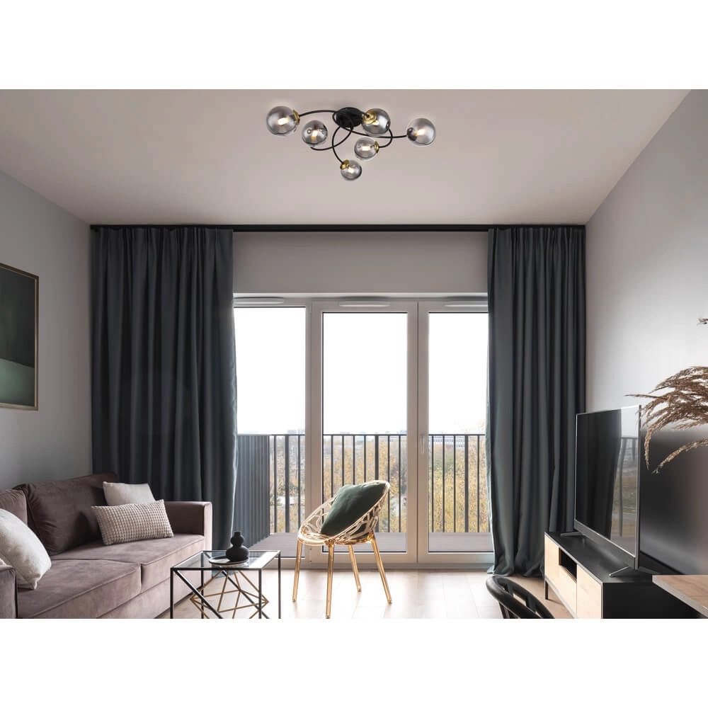 Plafonnier noir Jorge Sphère Smoke Glass 6 lumières Globo 9007371437191