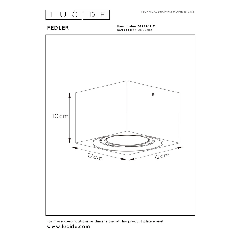 Projecteur de plafond Fedler GU10 ES111 blanc Lucide 5411212092168