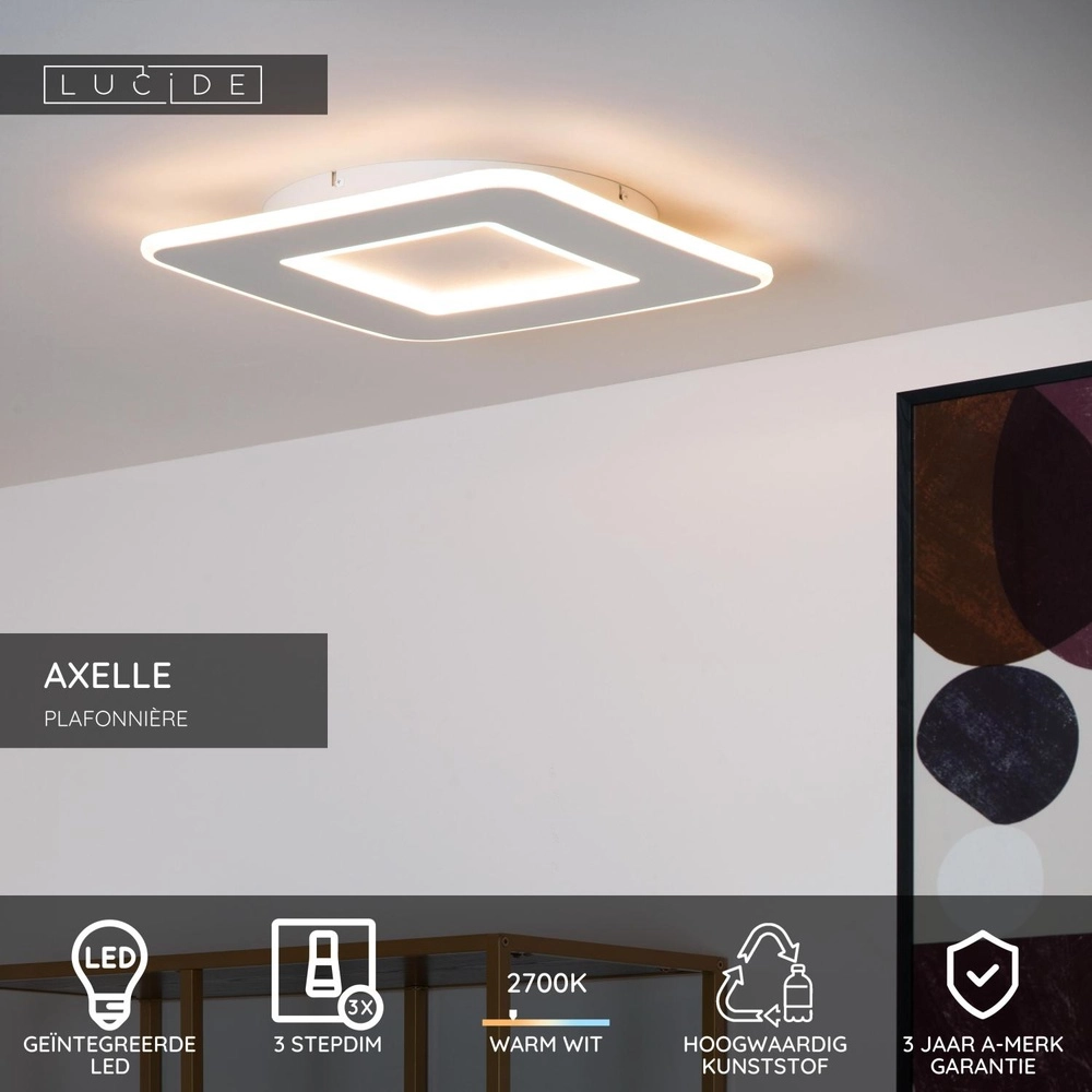 Lumière carrée au plafond Axelle blanc 2700K dimmable Lucide 5411212441706