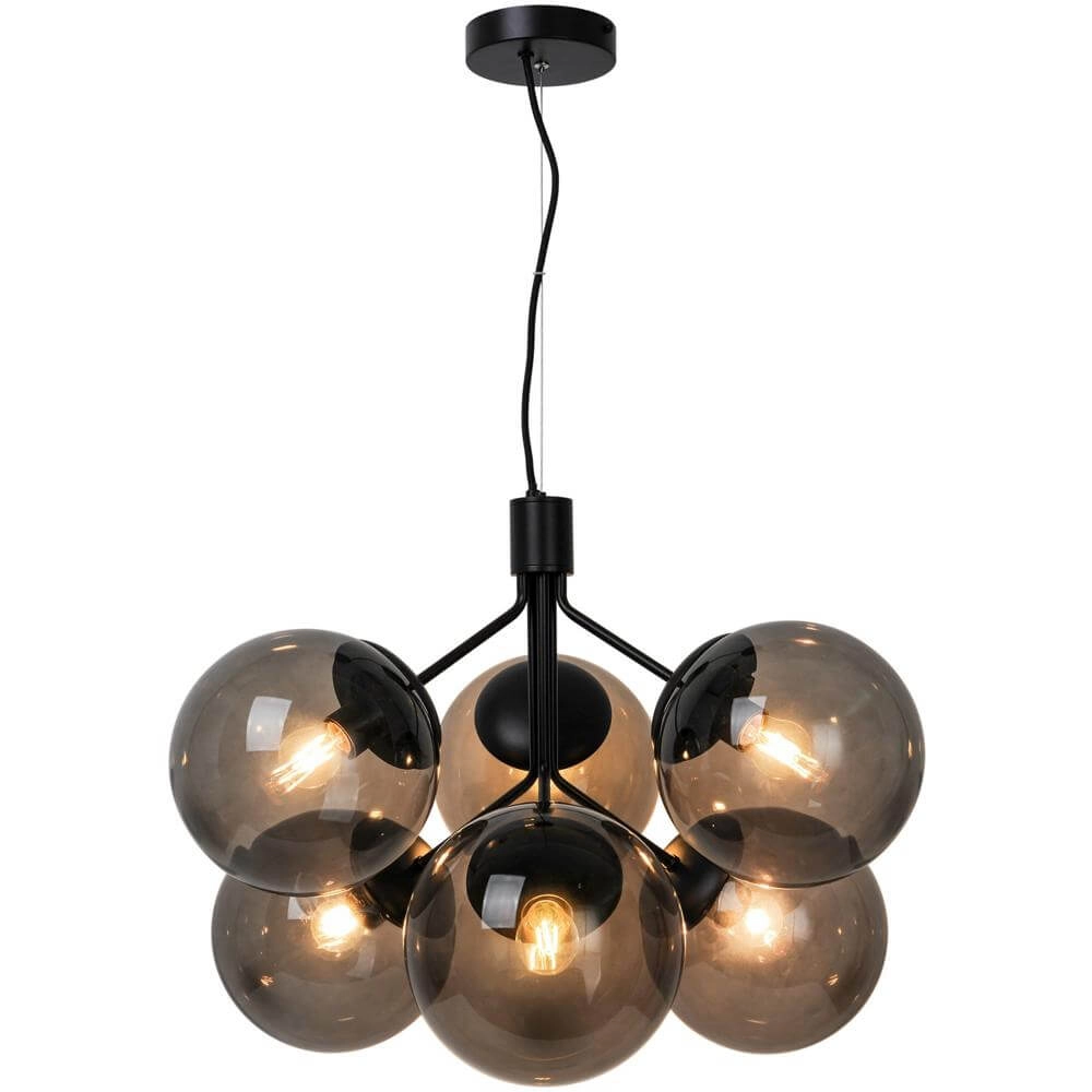 Suspension 6 lumières Ivona noir avec verre fumé Nordlux 5704924005336