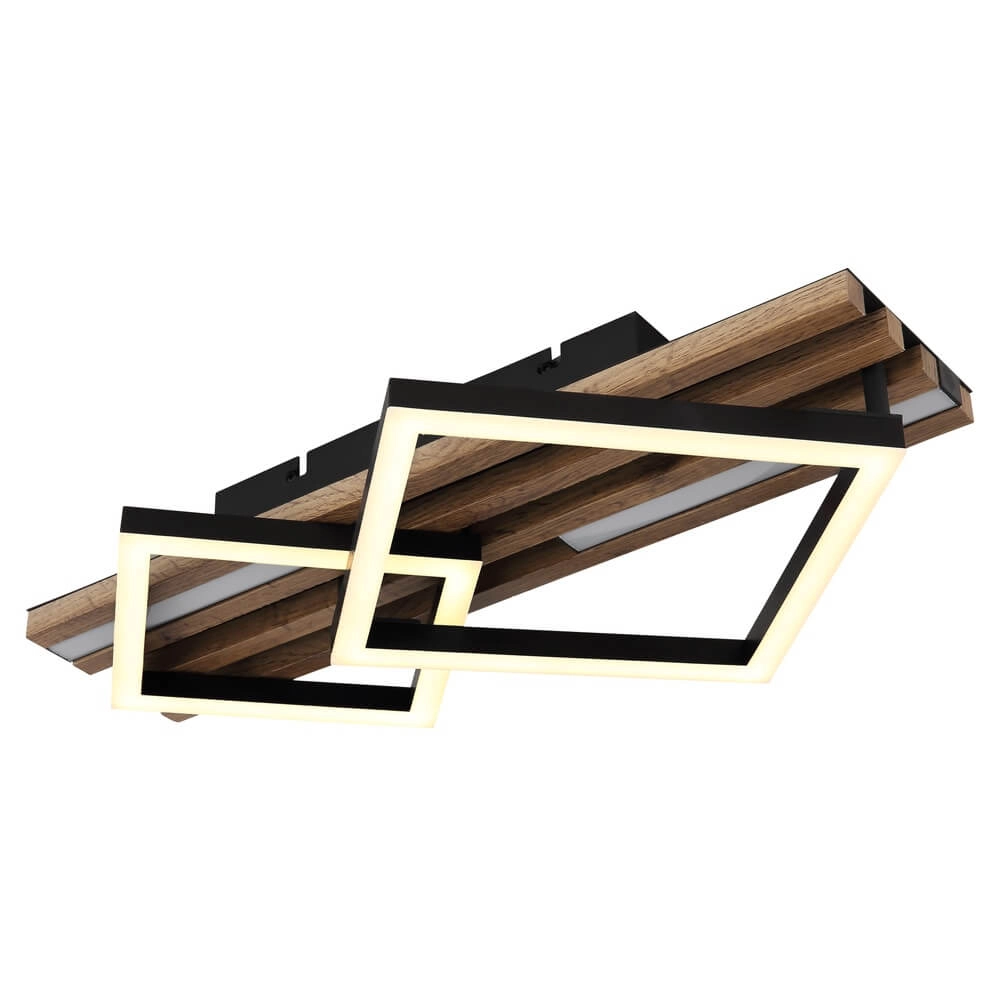 Plafonnier Obrien Noir avec bois 2-lightest Globo 9007371512300
