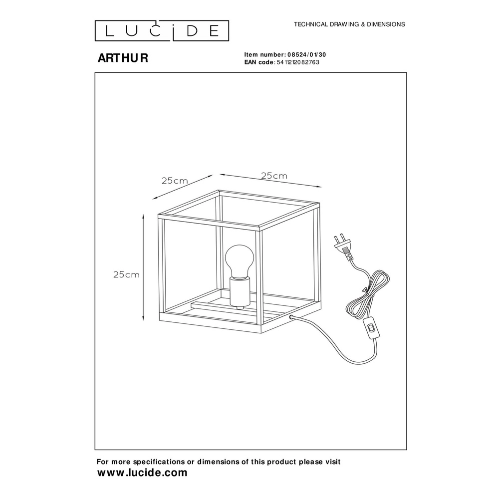 Lampe de table Arthur Noir Lucide 5411212082763