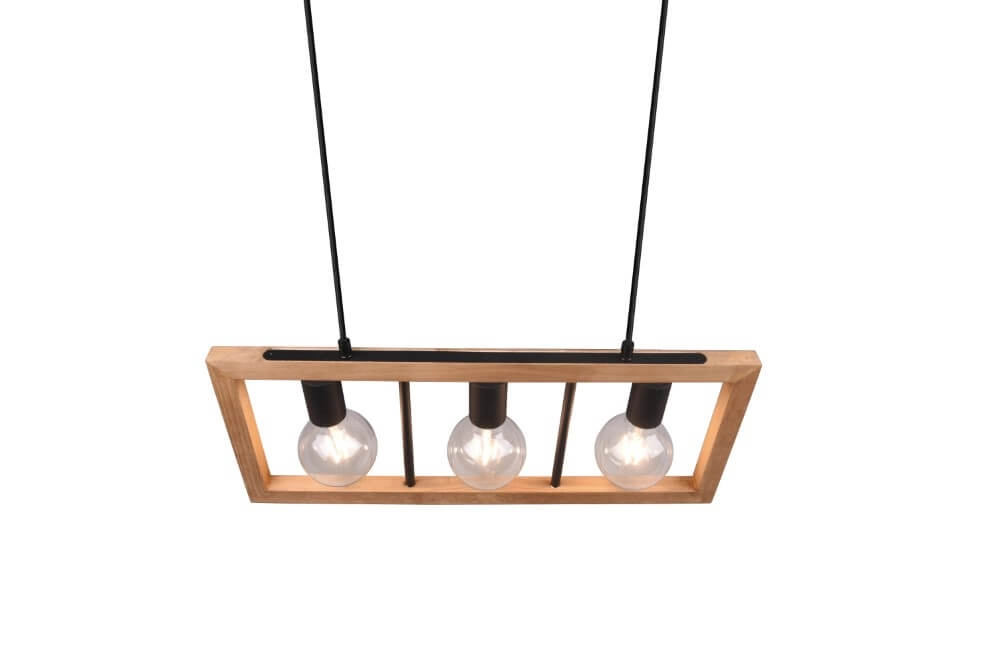 Lampe suspendue Agra Bois 3 lumières avec noir Trio 4017807502855