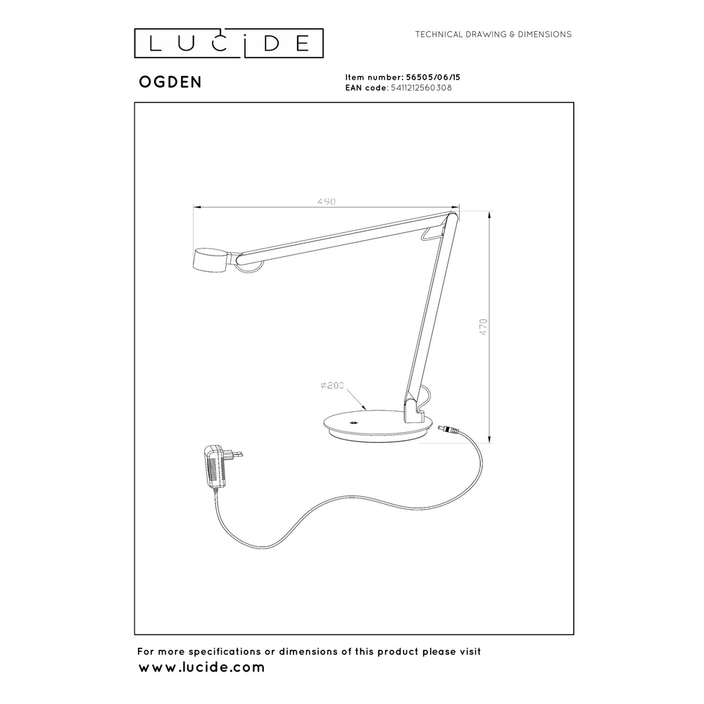Lampe de bureau Ogden anthracite Premium by Lucide 5411212560308