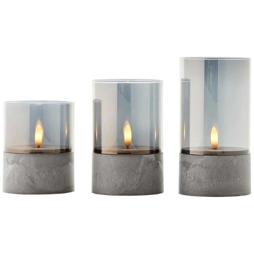 Ensemble de 3 lampes de table Bougie verre de fumée Ensemble de 3 lampes de table Bougie verre de fumée