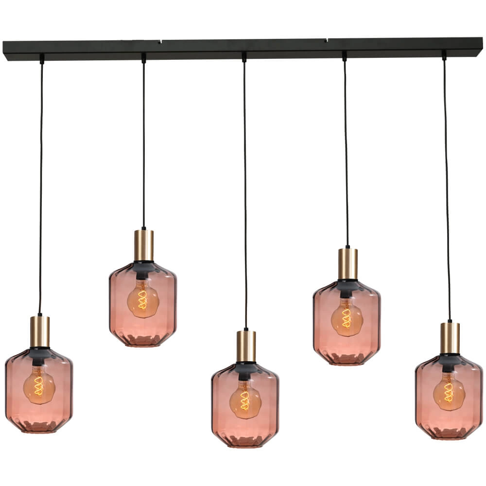 Lampe suspendue 5 lumières - dorée - Porto avec lunettes rouges Jagger - Ø 24cm