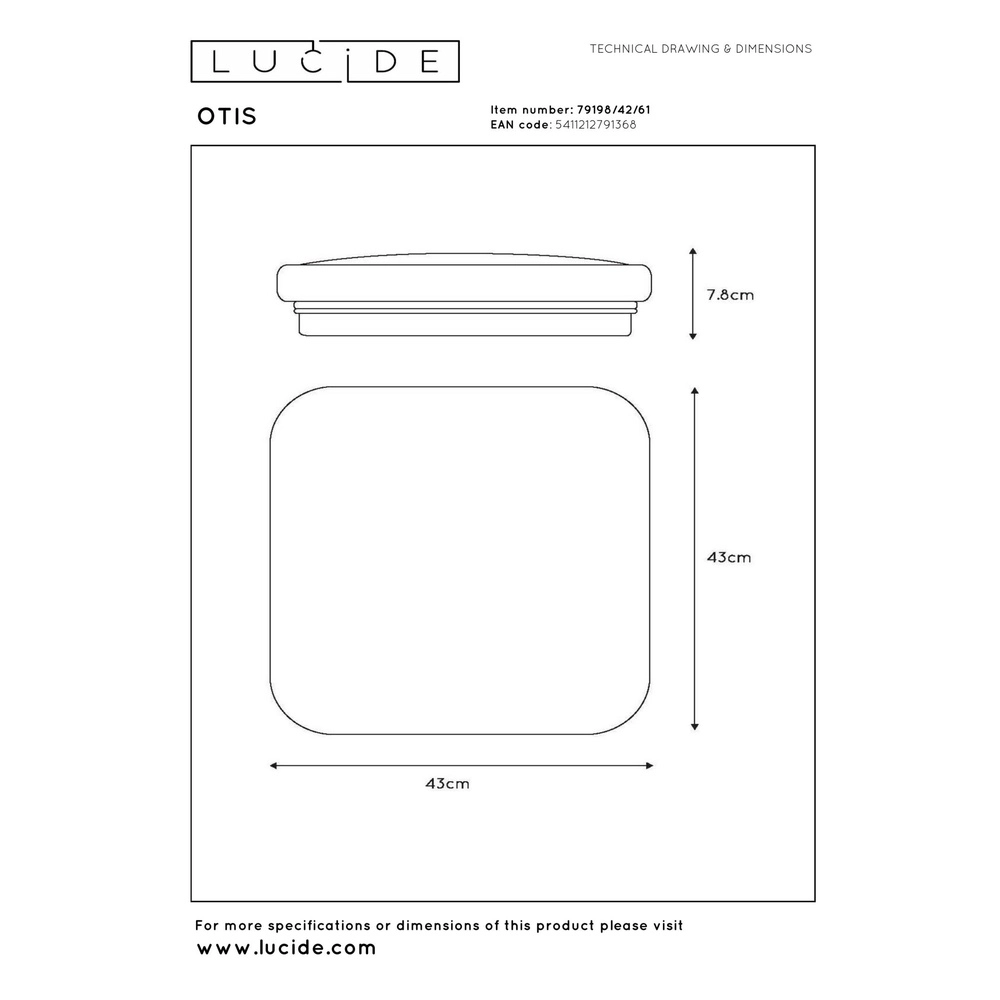 Lumière carrée au plafond Otis 43 cm de blanc Lucide 5411212791368