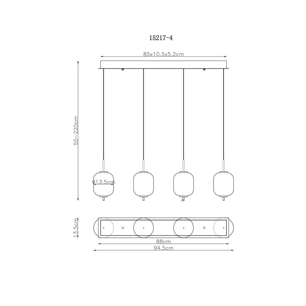 Suspension dorée Ewald Verre blanc à 4 lumières Globo 9007371449583