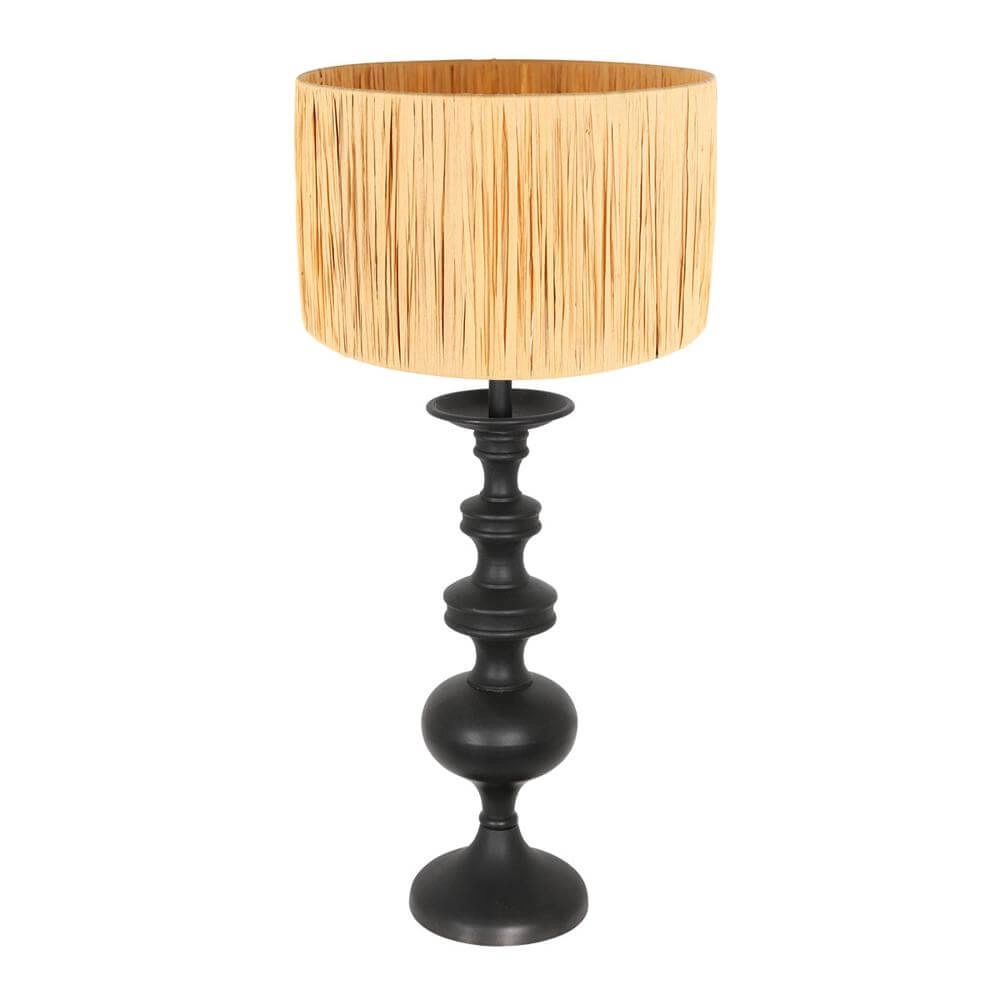 Lampe de table Lyons noir avec abat-jour paille