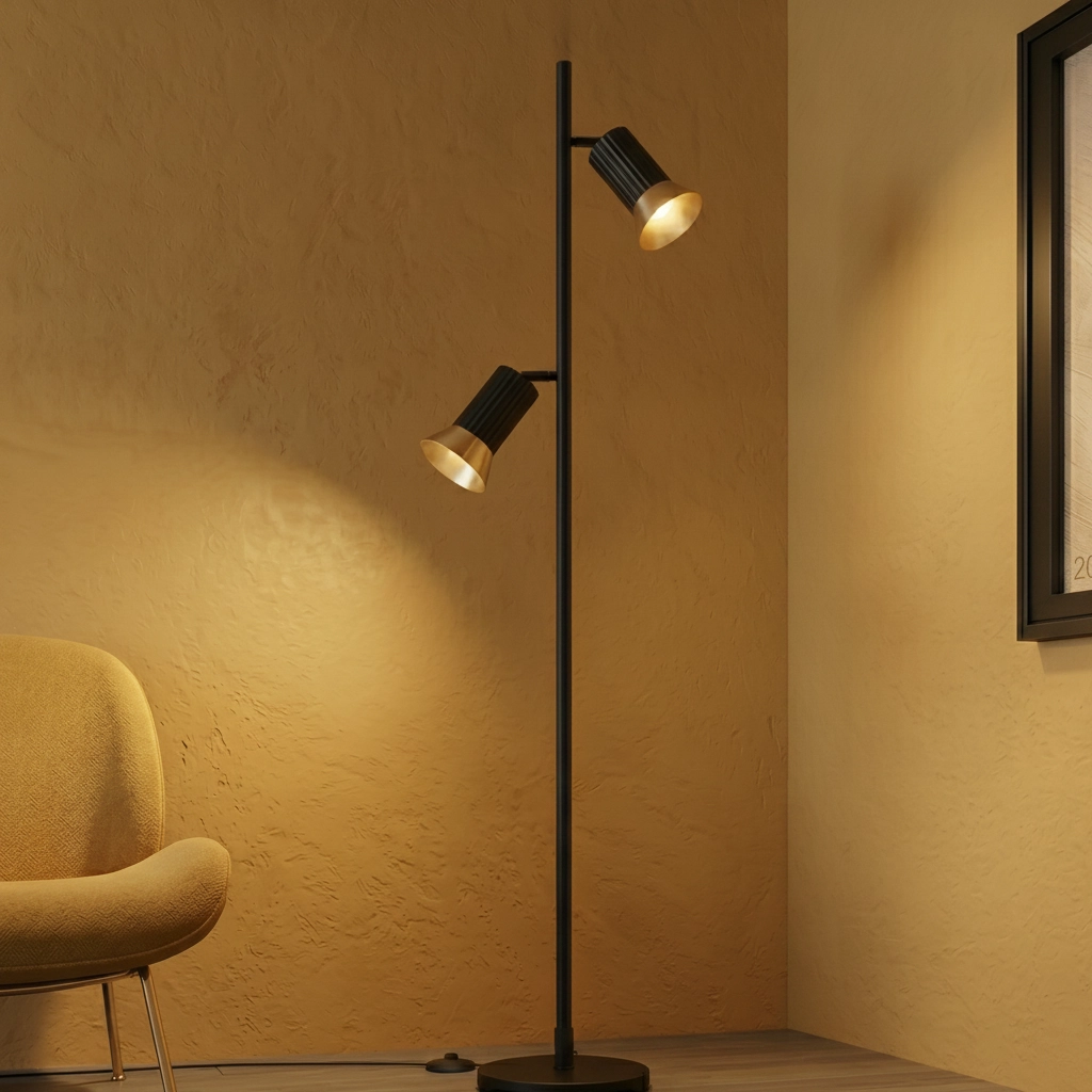 Lampadaire design Luvia noir avec or