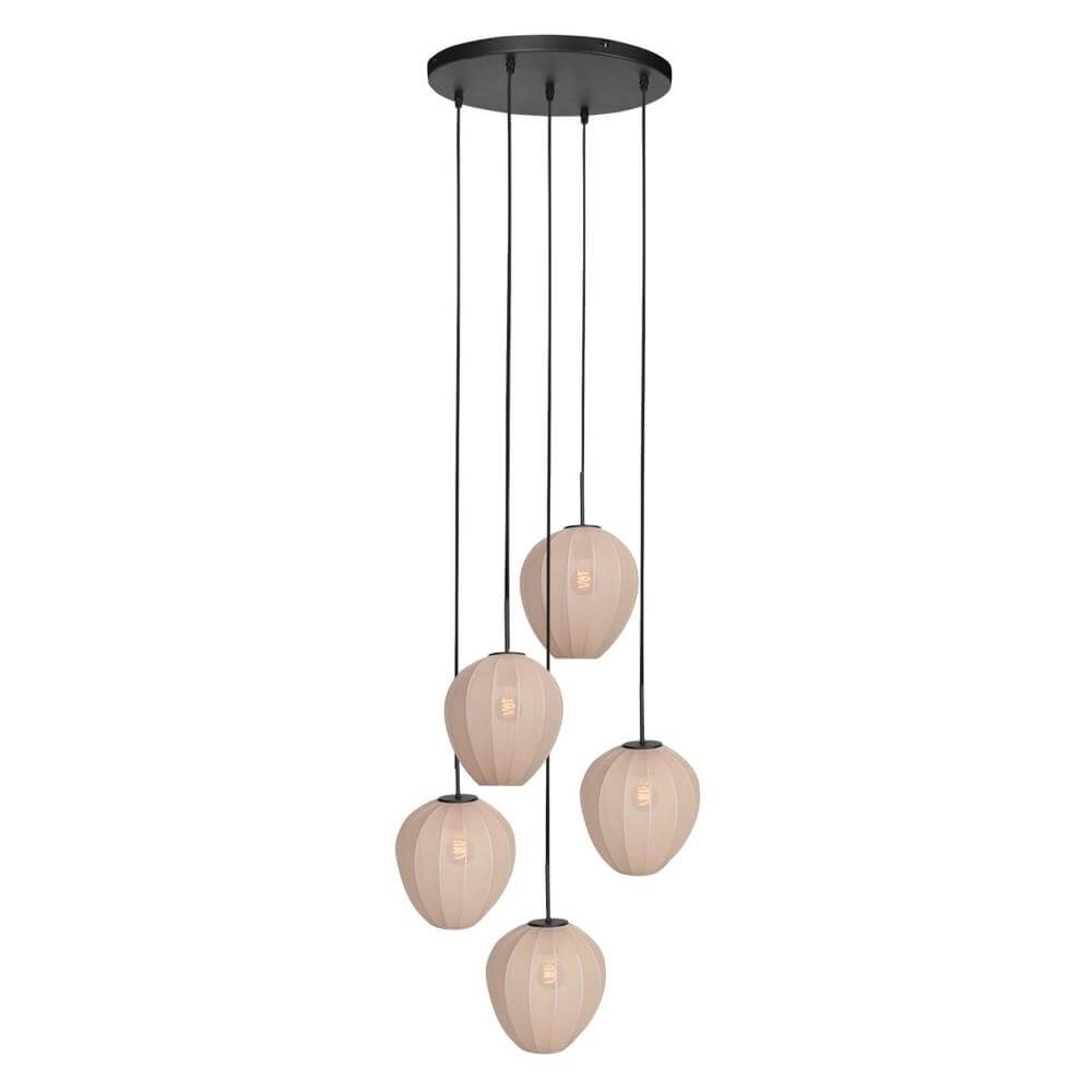 Suspension 5 lumières HaloSwap Capuches rondes noires et crème Suspension 5 lumières HaloSwap Capuches rondes noires et crème