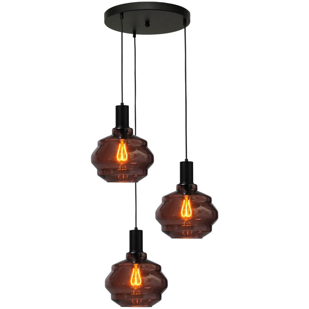 Suspension loft 3 lumières - noire - Porto avec verres Ball rouges - Ø 24cm Suspension loft 3 lumières - noire - Porto avec verres Ball rouges - Ø 24cm