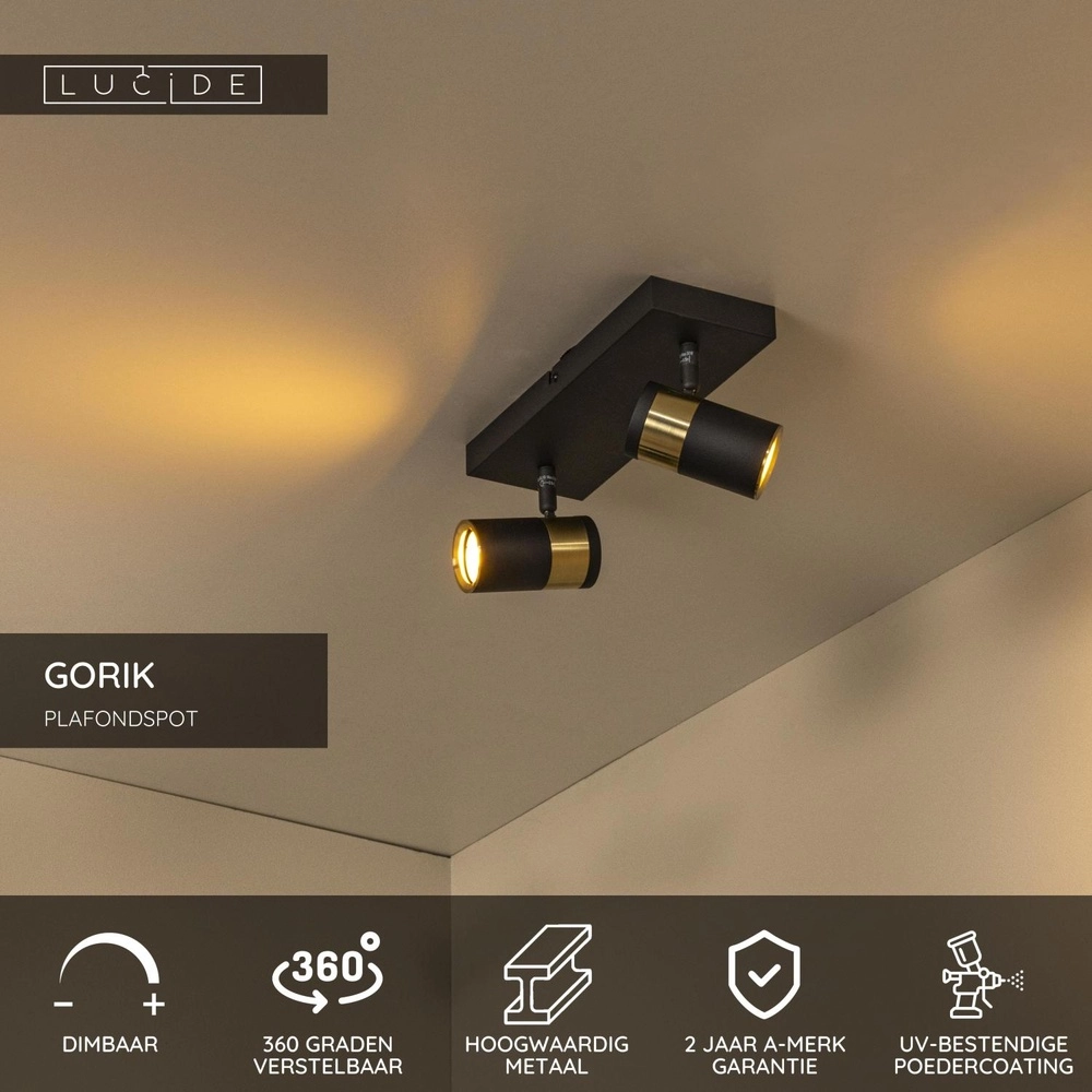 Lampe de plafond Gorik 2 couleurs noires claires avec or Lucide 5411212530981