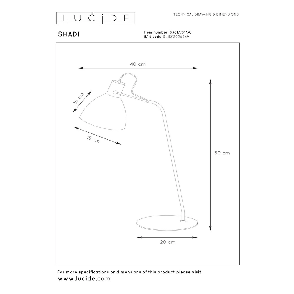 Lampe de bureau Shadi Noir Lucide 5411212030849