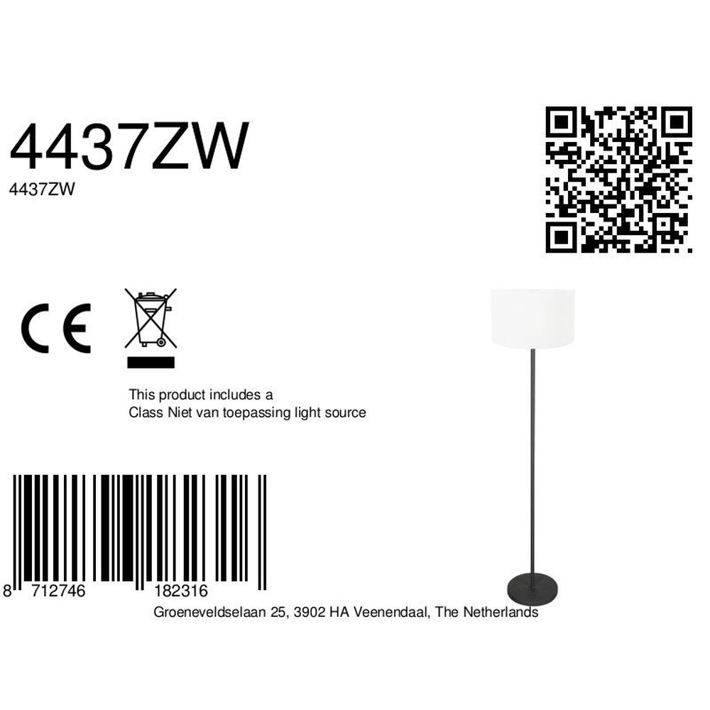 Lampadaire noir Noor avec capot blanc Steinhauer 8712746182316