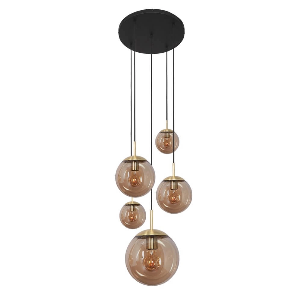 Lampe suspendue loft 5 lumières Bolique or avec verre ambré Steinhauer 8712746166439