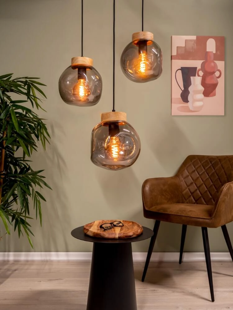 Lampe suspendue ronde Magacela 3 lumières avec verre fumé Stars of Light 9008606274505