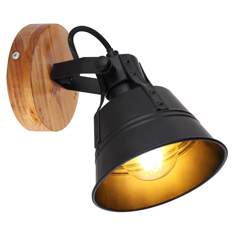 Lampe murale de campagne Günther noir avec bois