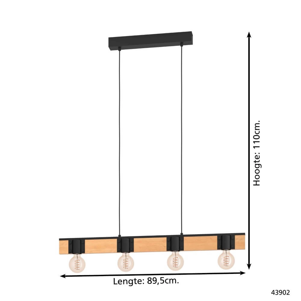 Lampe suspendue en bois Bailrigg 4 lumières Eglo 9002759439026