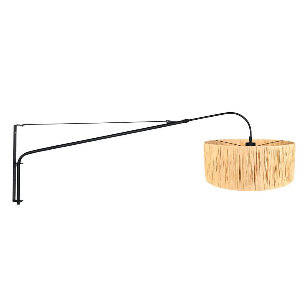 Applique murale Elegant Classy noir avec abat-jour paille