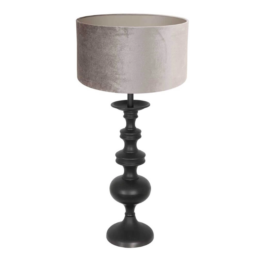 Lampe de table classique Lyons C avec capuche en velours taupe
