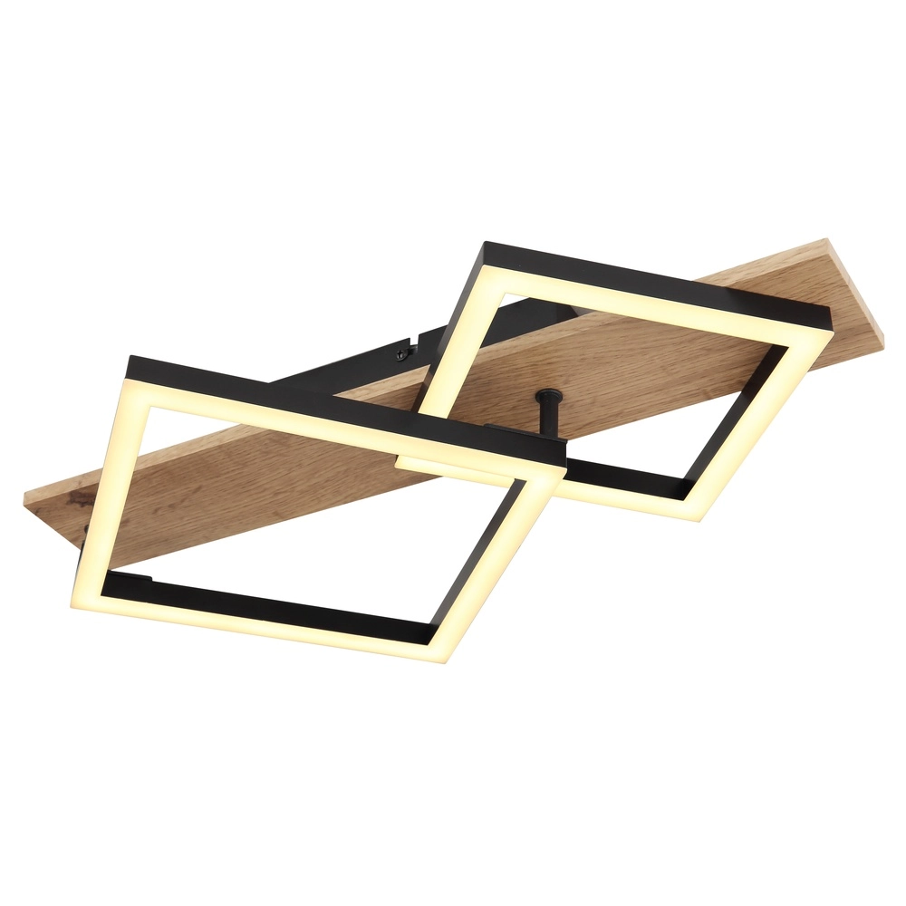 Lampe de plafond Beatrix 47,5 cm carrés noirs avec du bois