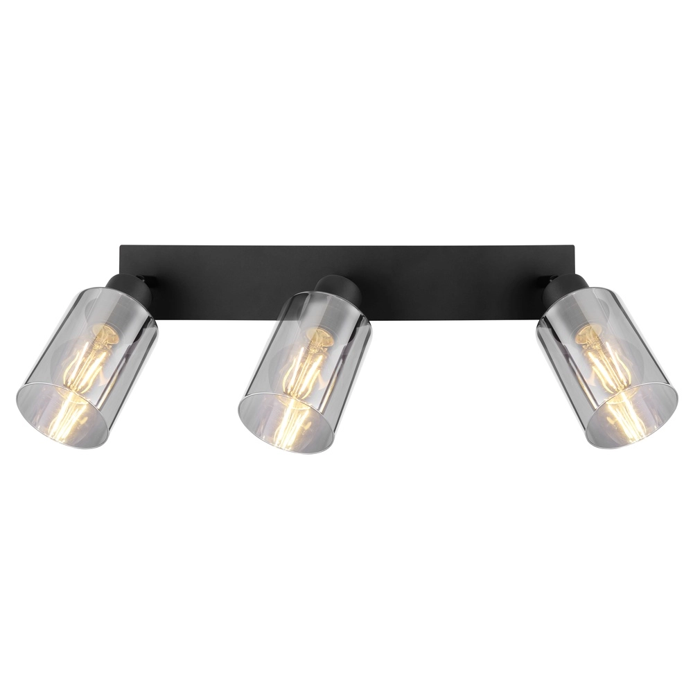 Lampe de plafond Hadera Noir à 3 lumières avec verre fumé Globo 9007371443215