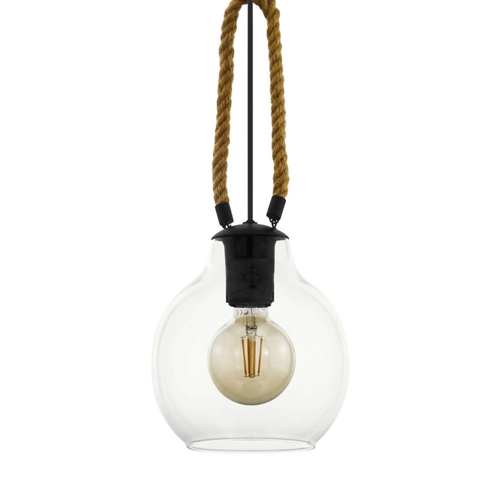 Lampe à suspension en verre Roding avec corde Lampe à suspension en verre Roding avec corde