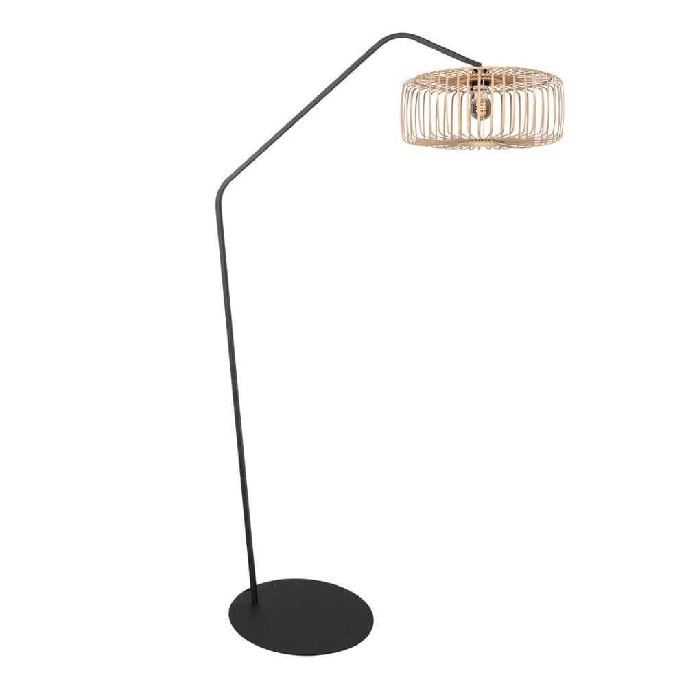 Lampadaire Zig-Zag noir avec abat-jour en bambou Ø 50cm Lampadaire Zig-Zag noir avec abat-jour en bambou Ø 50cm