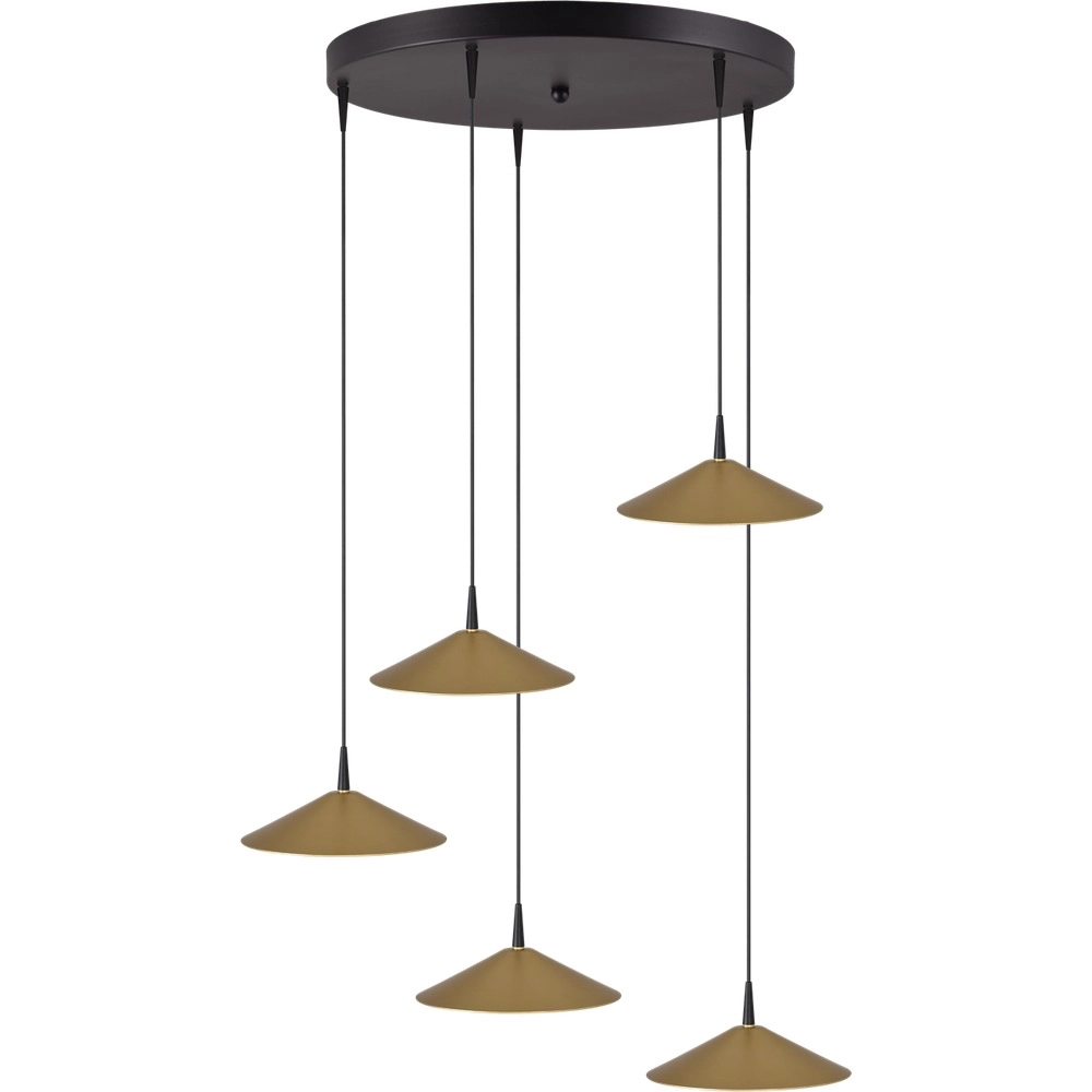 Lampe suspendue à 5 lumières Ceppo noir avec or Ø rond 22cm