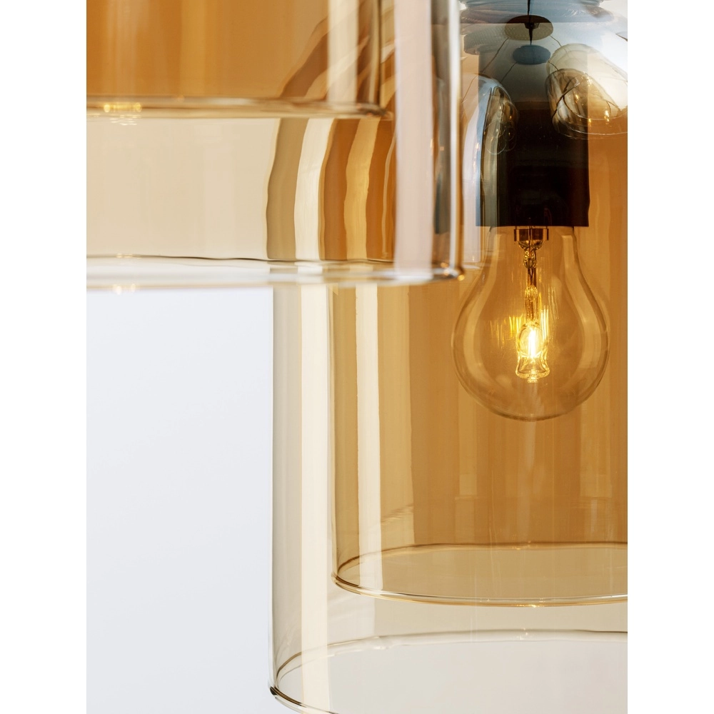 Suspension Velor 3 lumières noir avec verre ambré rond Lyora 5212017431219