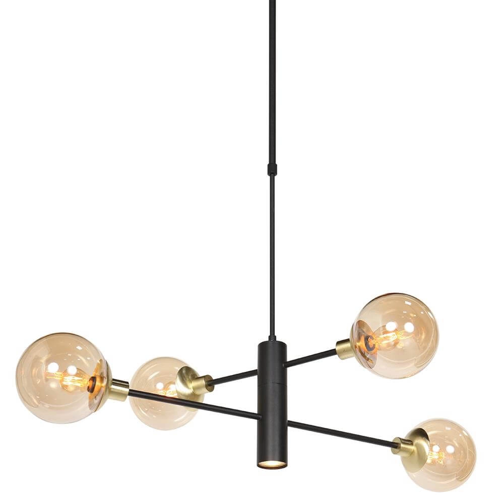 Suspension design Constellation noir avec verre ambré