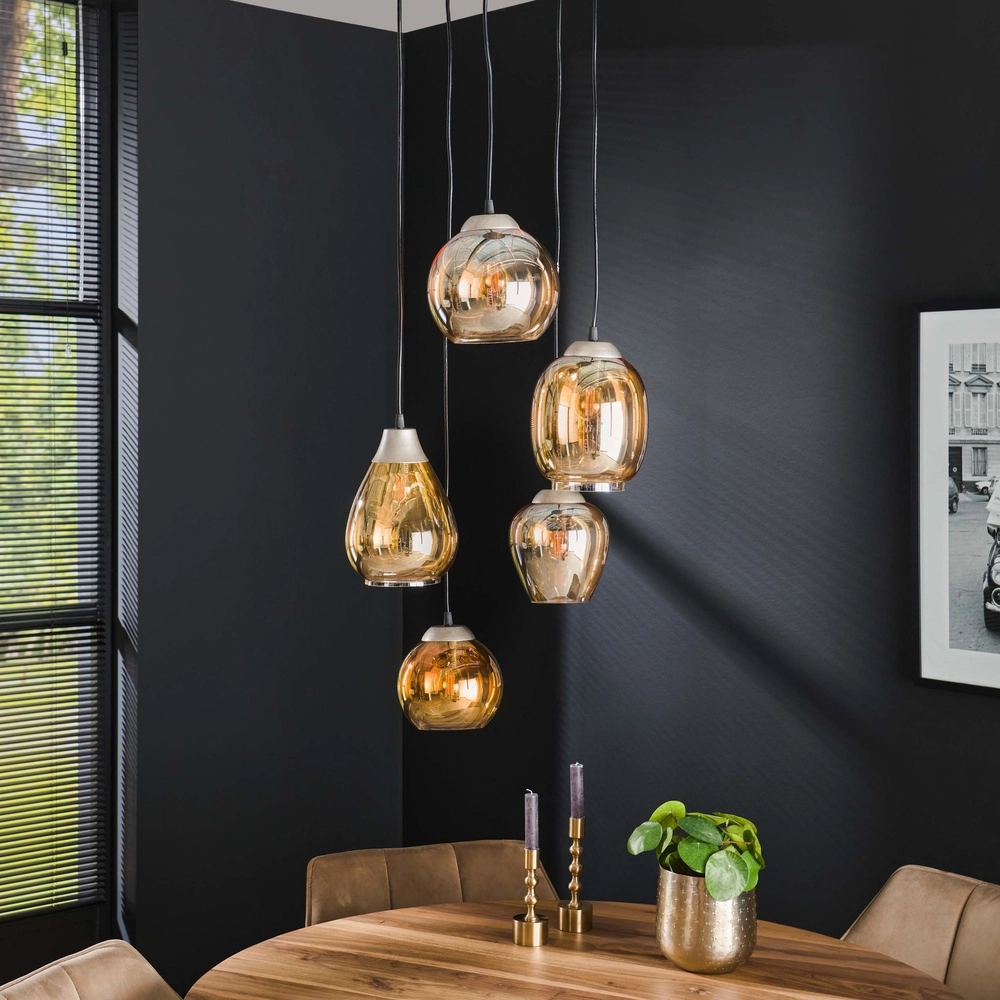 Lampe pendante de table à manger Mix 5x E27 - Ø 43cm - verre ambré Lyora 8716803512283