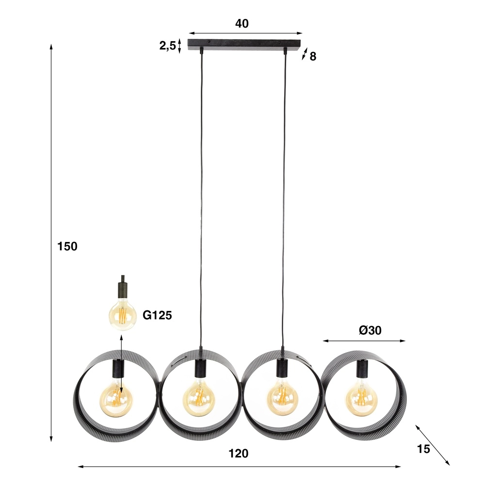 Lampe pendante de campagne Ring fusain - 4x E27 Lyora 8716803510982