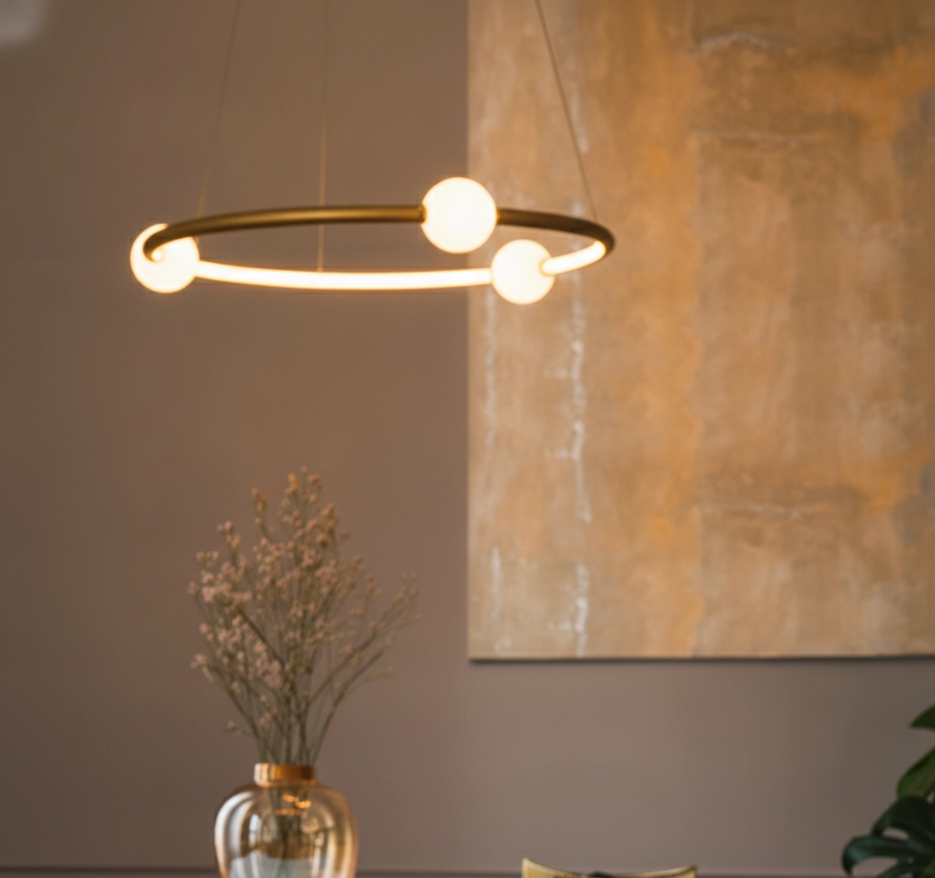 Suspension Celia Or avec rond blanc horizontal