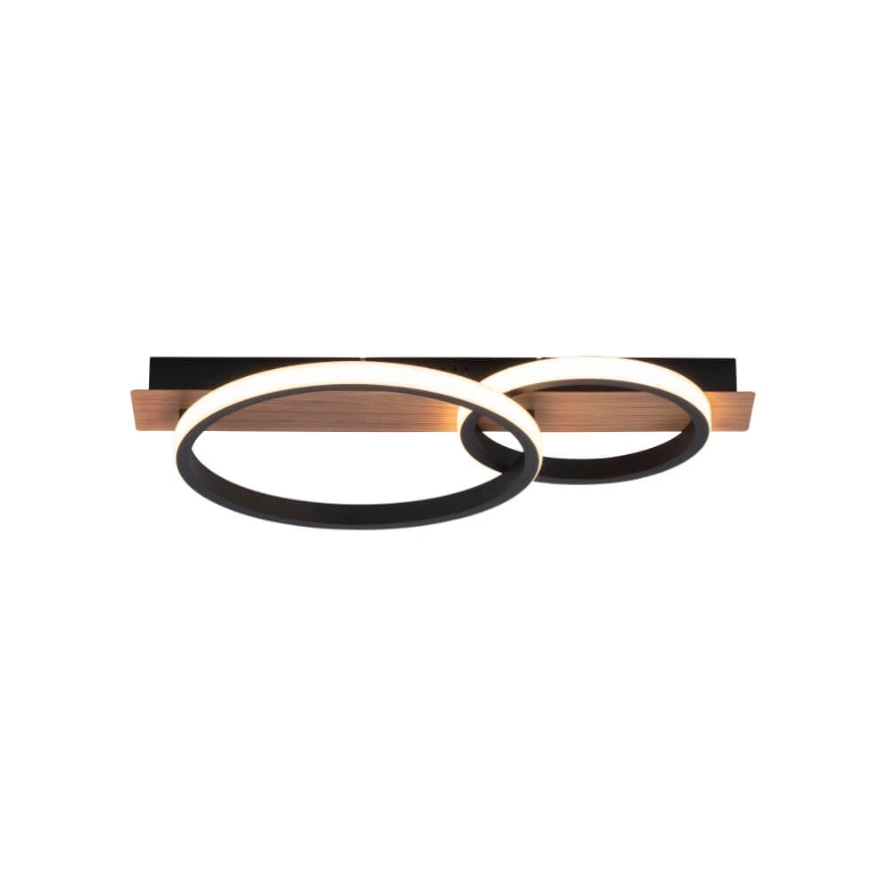 Plafonnier Trooper noir avec bois 53cm Just Light 4043689982188