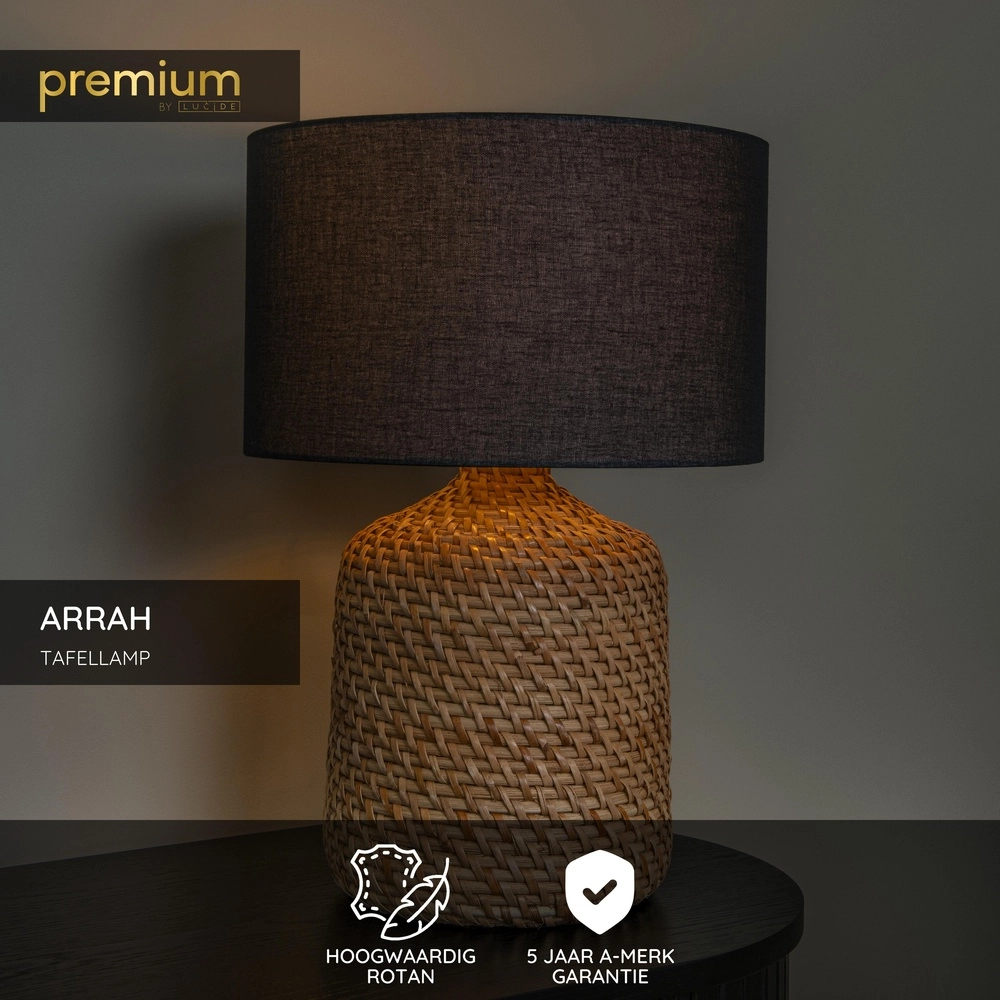 Lampe de table Arrah Ø 35cm - herbiers marins avec calotte noire Premium by Lucide 5411212106124