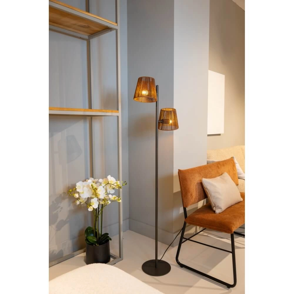 Lampadaire Daan marron avec capuchons en rotin ETH 8720195309338
