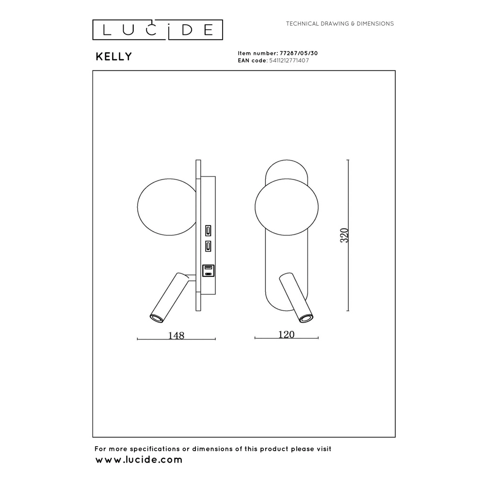 Lampe de chevet Kelly Noir Lucide 5411212771407