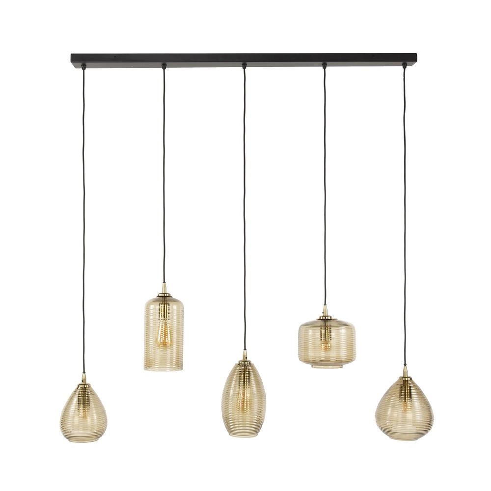 Lampe pendante de salle à manger Stripe 5 lumières - verre nervuré Lyora 8716803511118